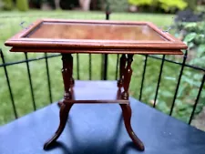 Vtg Antique Mahogany Tea Tray Table Removable Glass Top w Handles Butler Stand