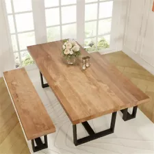 52"/72" Modern Solid Wood Dining Table for 4-10 Person, Metal Frame Kitchen Tab