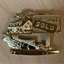 Vintage American Jewelry Company Realtor Gold Tone Brooch Pin-House For Sale