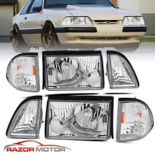 1987-1993 For Ford Mustang Chrome Headlights W/Corner Parking Lamp