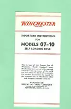 Winchester Model 1907 & 1910, 07 & 10 Owners Manual Reproduction