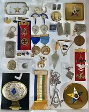 Vintage Masonic Masons Lot Pins Pendant Plus Ribbons Masonic Lodge Over 35 Items