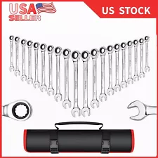 20PCS Ratcheting Combination Wrench Set, Metric 6-18mm & SAE 1/4-3/4 with pouch