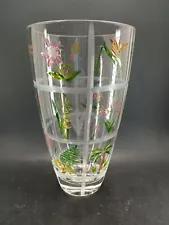 Crystal Vase Etched And Painted Flowers 10 Inches Tall