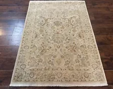 Pak Per'sian Rug 4x6 Beige Pakistani Peshawar Carpet Handmade Neutral Colors