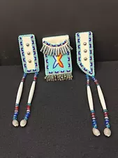 NICE NEW 3 PIECE BEADED BUCKSKIN NATIVE AMERICAN INDIAN LADIES HANGDOWN BELT SET