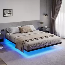 Floating Bed Frame Queen Size with LED Lights, Modern Metal Platform Bed Frame