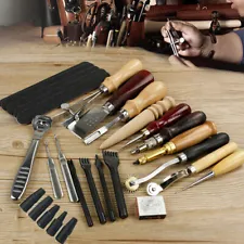 USA Leather Craft Tools Punch Kit Stitching Carving Sewing Working Skiving Knife