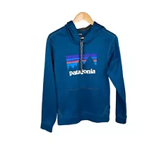 Patagonia Men's Shop Sticker PolyCylce Hoodie Blue Sz. S Reg STY 39518