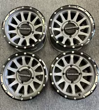 SET of 4 Raceline Trophy WHEELS 4/137 14x7 4+3 (+10mm) Black & Gray - SCUFFED (For: John Deere)