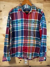 American Eagle Outfitters Prep Fit Men's Large Multicolor Plaid Flannel Long Sle