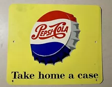 Vintage Pepsi “Take Home A Case” Double Sided Metal Sign 1950s Original Antique