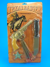 VINTAGE TEXAS RANGER MARSHALL SILVER PISTOL BADGE KNIFE SET CARDED * ARGENTNA 70