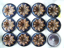 !! SALE !! CZECH FOCAL GLASS BUTTONS (12 PCS) 24K GOLD &RHINEST. (34mm) XL 035