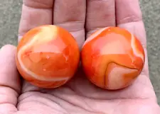 2 BOULDERS 35mm T-REX Marbles 1-3/8" Glass Ball Orange/White Giant LARGE Swirl