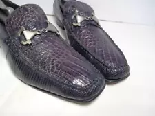 ROMANO EXOTIC SHOES GENUINE LIZARD & CROCODILE NAVY & PURPLE LOAFERS 13 EXCLNT!