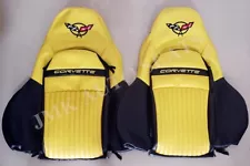 Fits SPRING SALE Corvette C5 97-04 Synthetic Leather Sport Seat Cover Yellow Blk