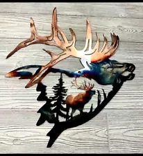 Metal Wall Colorful Art Elk Head Wall Decor Hanging for Cabin Decor Living Room