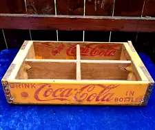 VINTAGE 1956 YELLOW WOODEN COCA COLA BOTTLE CRATE CARRIER. NICE!