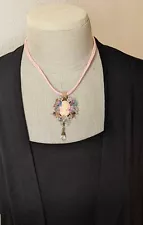 Cameo Necklace Pink Cord Necklace Victorian Style 20" Chockers Necklace