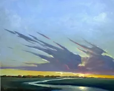 Original William Hawkins (WH) 24” X 30” Oil On Canvas Clouds Open Sky W/Receipt