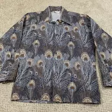 VTG Southampton Flared Button Down Mens L Disco 70s Rockabilly Retro Peacock