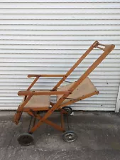 Antique Rare Old Vintage Yugoslavia Elan Company Small Baby Wooden Wheelchair