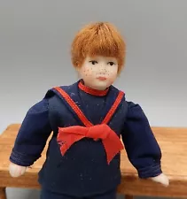 Vintage Porcelain Boy Doll In Sailor Suit Dollhouse Miniature 1:12