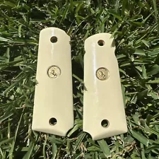 Ajax #12 Fake Ivory Plastic Grips For 1911 With Colt Gold Medallions (MA)