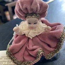 Porcelain Small Doll With Pink Dress Gold Trim