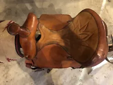 Brown western barrel saddle, 15 inch seat, used