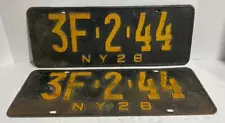 2 VINTAGE ORIGINAL 1928 NEW YORK STATE LICENSE PLATES PAIR SET