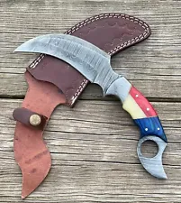 Full Tang Hand forged Engraved Karambit knife Handmade Damascus steel knives