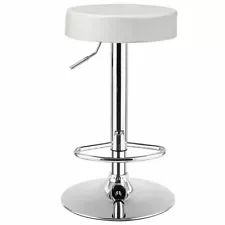 Round Bar Stool Adjustable Swivel Kitchen Pub Chair PU Leather W/ Footrest White