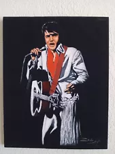 ELVIS PRESLEY Red Scarf Concert Oil Painting Black Velvet 16x20