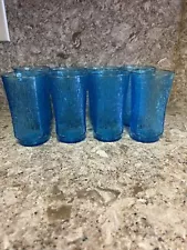 Vintage Anchor Hocking Laser Blue Pagoda Glasses (8) 5 fl. oz 5" x 2.14