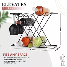 Small Wine Racks Countertop Storage for & 4 Glasses - 8 Bottles Black