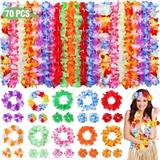 70Pcs Hawaiian Leis, Party Decorations, Necklaces, Headbands, Wristbands, & More