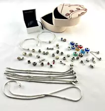 Authentic Lot Pandora 925 Sterling Silver 40+ Charms Clips 6 Bracelets 2 Bangles