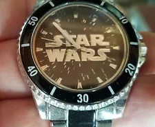 SALE Rare Star Wars Logo* Lucasfilm Mens Watch Diver Silver/Black Band stainless