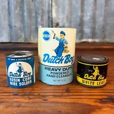 Lot 3 Vintage DUTCH BOY Rosin Core & White Lead Metal Cans AVON Hand Cleaner