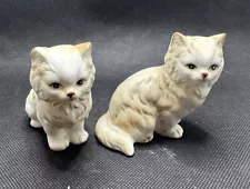 Vintage Pair of Porcelain Bisque Enesco Tan Persian Cat Kitten Figurines 3" Tall