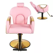 Barber Chair Reclining,Pink Salon Chair for Hair Stylist, Heavy Duty Beauty S...