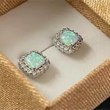 Fire Opal Earrings 925 Sterling Silver Stud Earrings for Women Topaz lab-created