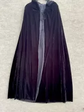 Black Long Hooded Cloak Velvet Cape Witch Costume Halloween Medieval Cosplay