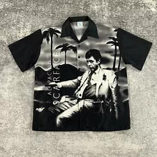 Vintage Scarface Hawaiian Shirt Mens XL Black All Over Print Al Pacino Movie 90s