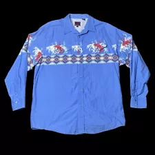 Roper 2XL Bull Riding Rodeo Pearl Snap Shirt Blue Western Cowboy PBR NFR Aztec