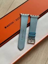 HERMES Apple Watch 45-42mm Light blue Band Single Tour Twill Toile H Near Mint