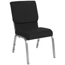 Flash Furniture Fabric Stacking Church Chair Black Silver Vein Frame