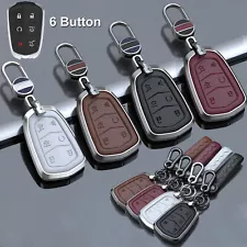 Alloy Leather Car Remote Key Fob Cover Case For 2015-2019 Cadillac Escalade ESV